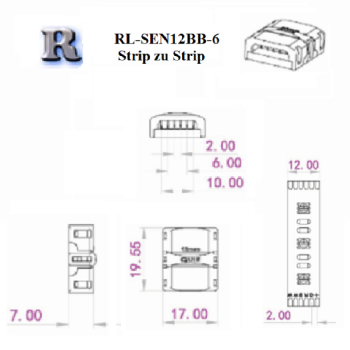 6 Pin LED Strip zu Strip an Kabel Verbinder Stecker für 12mm Anschluss für IP20 IP65 Streifen Licht