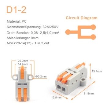 Mini Quick Kabel Verbinder D-Serie D1-2