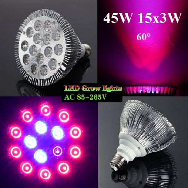 LED Grow Light 45W 5 Band IR 730nm Pflanzen Lampe E27 Full Spectrum 15x3W