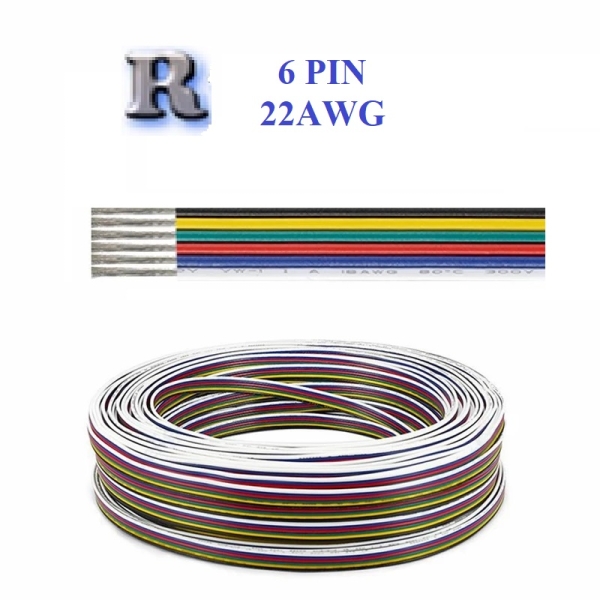 6 PIN Conductors Cable for LED RGB CCT Strip Light 6 Wire 22AWG