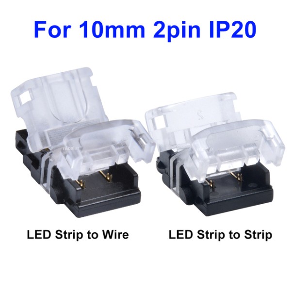 Quick Connector 2 Pin for 10mm IP20 non Waterproof IP54 IP65 Splice Crimp Single Color Strip Tape Ribbon flexibel