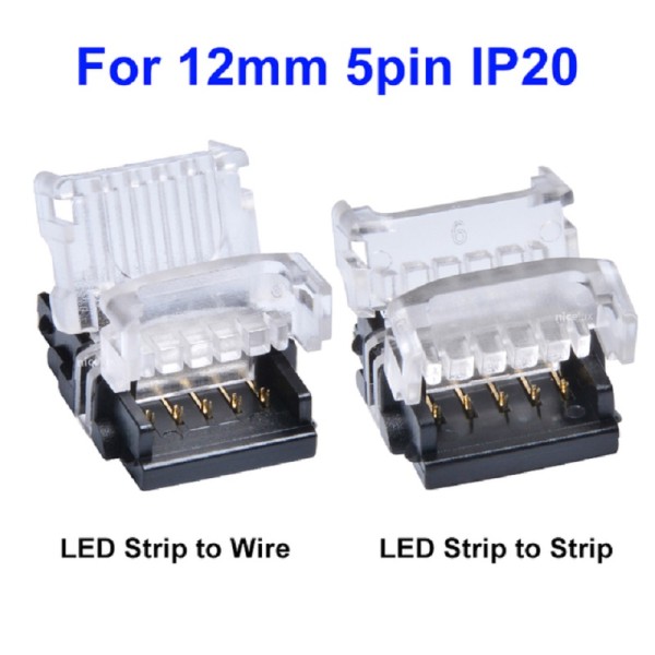 5 Pin LED Strip to Strip to Cable Connector for IP20 IP65 Waterproof 10mm 12mm RGBW RGBWW Light