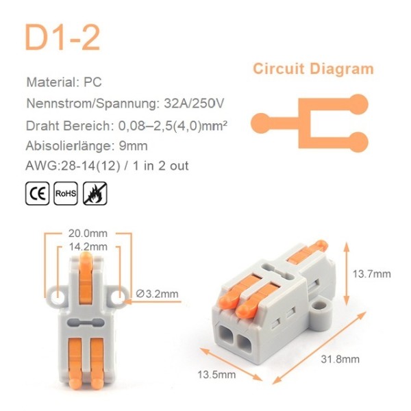 Mini Quick Kabel Verbinder D-Serie D1-2
