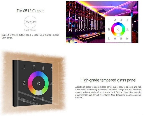 LTECH DX8 LED RGBW Wandschalter 4 Zonen DMX512 Ausgang