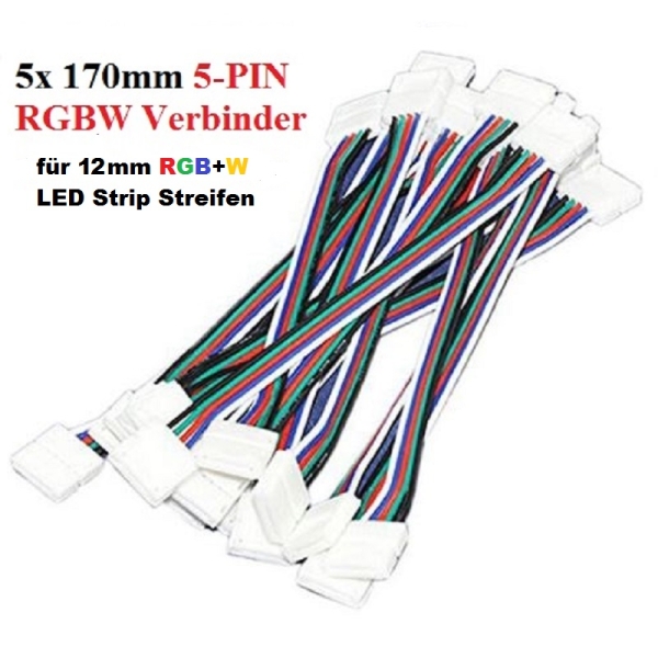5 PIN RGBW LED Strip Lötfrei Stecker Adapter Leiter 12mm Streifen zu Streifen Jumper