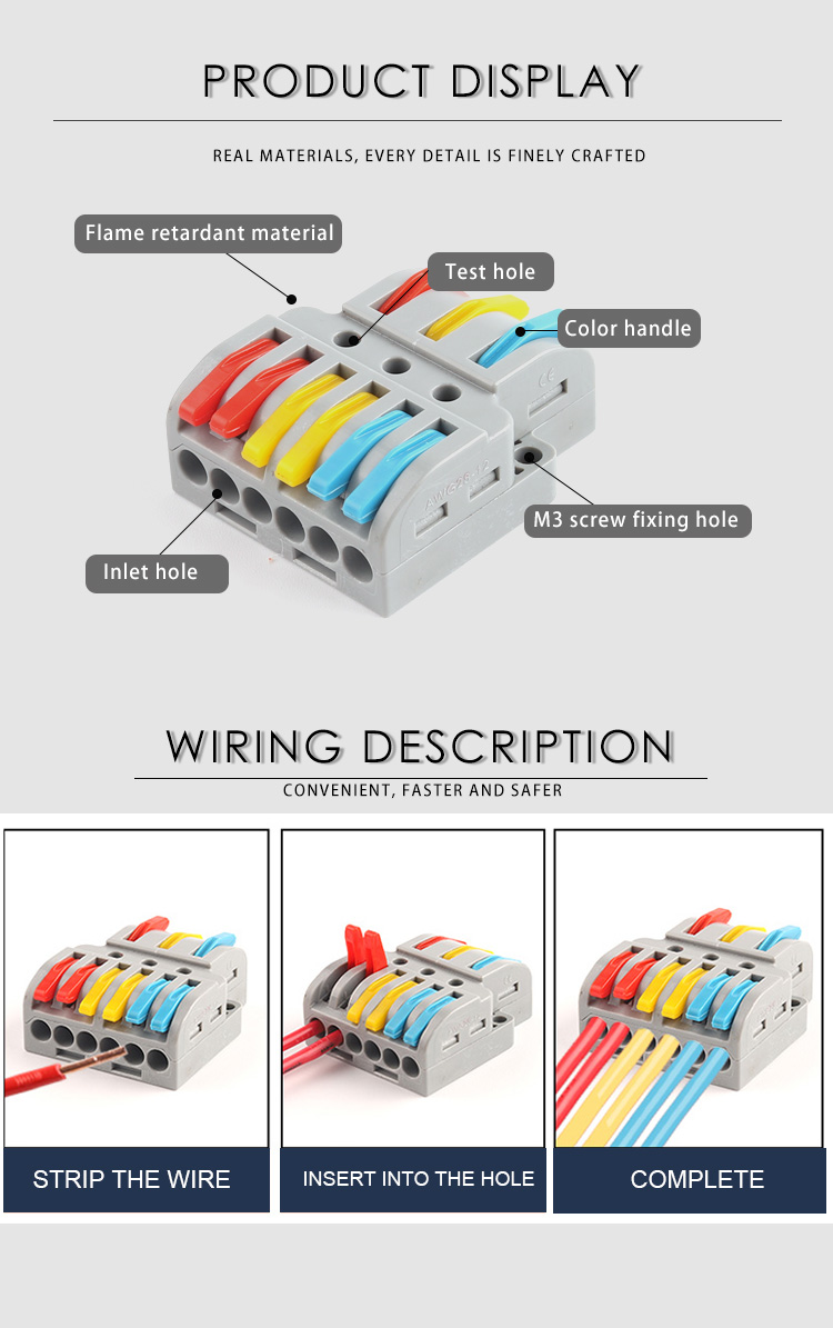 Mini Quick Wire Conductor Connector Universal Compact 2/3 Pin Splicing Push-in Terminal Block Mulit Output